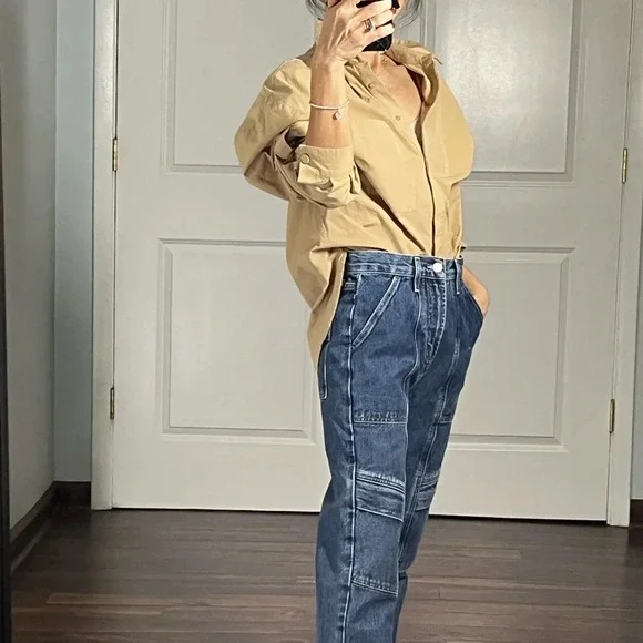 Zara 100% cotton oversized camel Button Down Shirt size XS - Picture 6 of 13